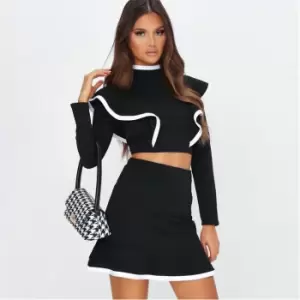 Image of I Saw It First Contrast Frill Hem Mini Skirt - Black