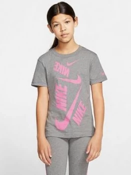 Image of Nike Sportswear Older Girls Short Sleeve Swoosh T-Shirt - Grey Heather, Size XL, 15-16 Years, Women