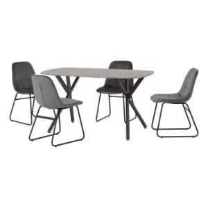 Image of Athens Rectangular Dining Table with 4 Lukas Chairs, Concrete Effect Grey