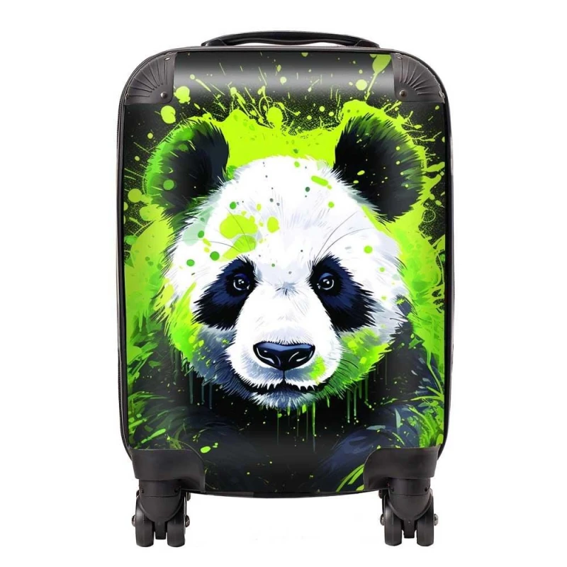 Image of Warren Reed - Designer Green Splashart Panda Face Suitcase Size: Medium Green Unisex Medium