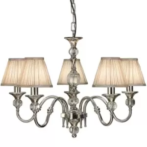 Image of Diana Ceiling Pendant Chandelier Bright Nickel & Beige Pleat Shade 5 Lamp Light