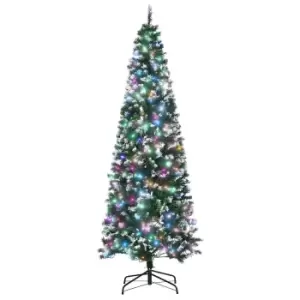 Image of Pre-Lit Slim Snow Tipped Artificial Christmas Tree with Multi-Coloured LED Lights 7ft, Green