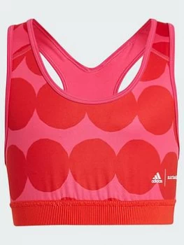 Image of adidas Junior Girls Marimekko Believe This Aeroready Training Bra - Pink/Red, Pink/Red, Size 9-10 Years, Women