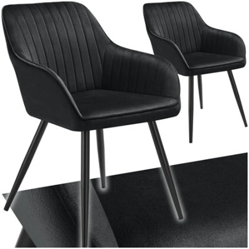Image of Tectake Set Of 2 Chair Marilyn - Velvet Look, Quilted, Continuous Backrest, Slim Steel Legs - Black/black