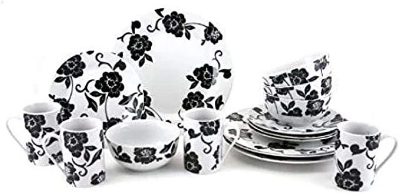 Image of Creative Tops 16 Piece Vivienne Dinner Set White, Black Service for 4 in White White Unisex