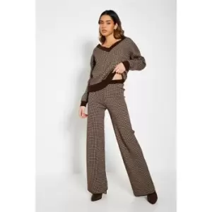 Image of I Saw It First Monogram Knit Wide Leg Trousers - Brown