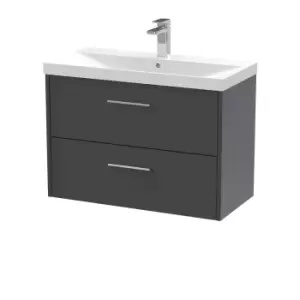 Image of Hudson Reed Juno 800mm Wall Hung 2 Drawer Vanity & Thin-Edge Basin - Graphite Grey