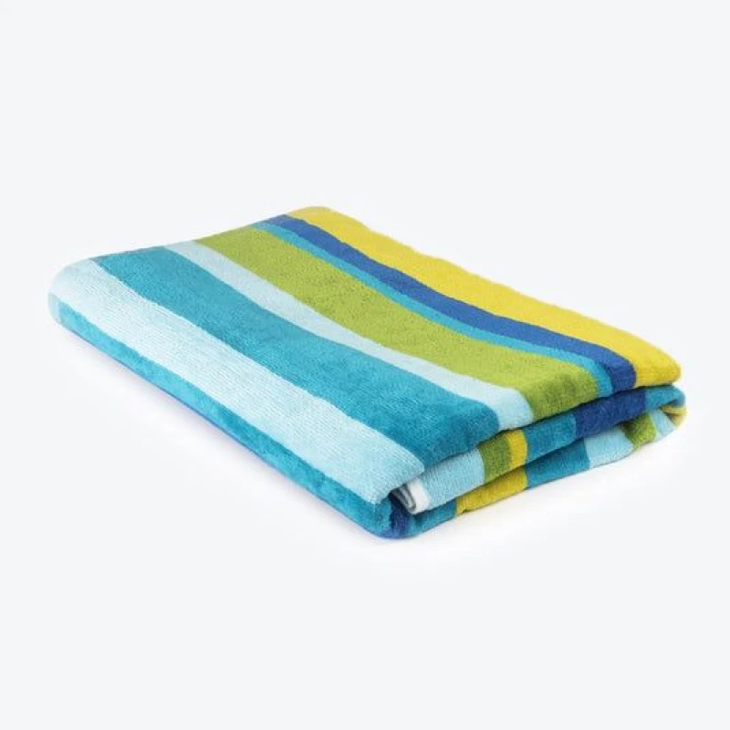 Image of Allure Bath Fashions Velour Stripe Beach Towel - Blue