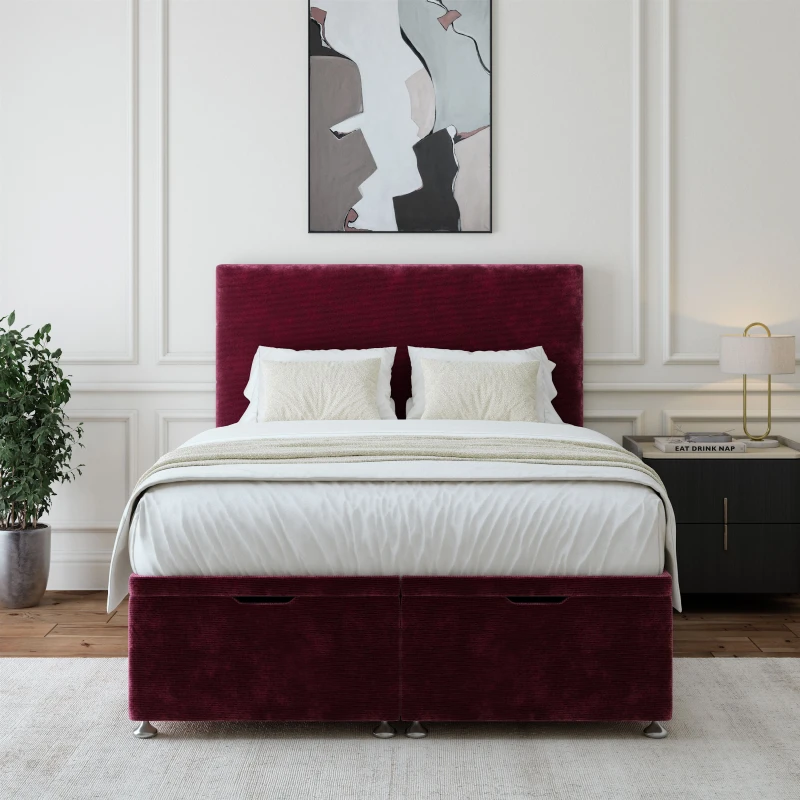 Image of Bedmaster Bedmaster Chenille Ottoman Divan Base And Plain Headboard in Aubergine Size: Double Aubergine Double Unisex 7867868564951