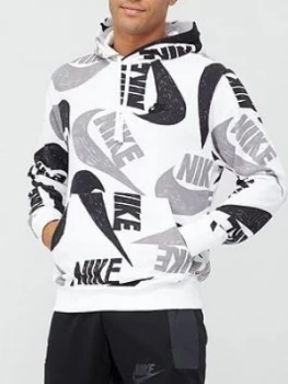 Image of Nike Sports Wear Club Hoodie Po Ft Aop 1, White/Black, Size S, Men