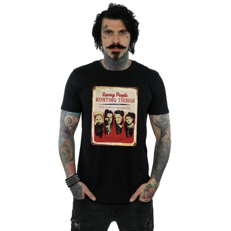 Image of Supernatural Supernatural Men Family Business Sign T-Shirt in Black Size: Small Black S Male 5057972326794