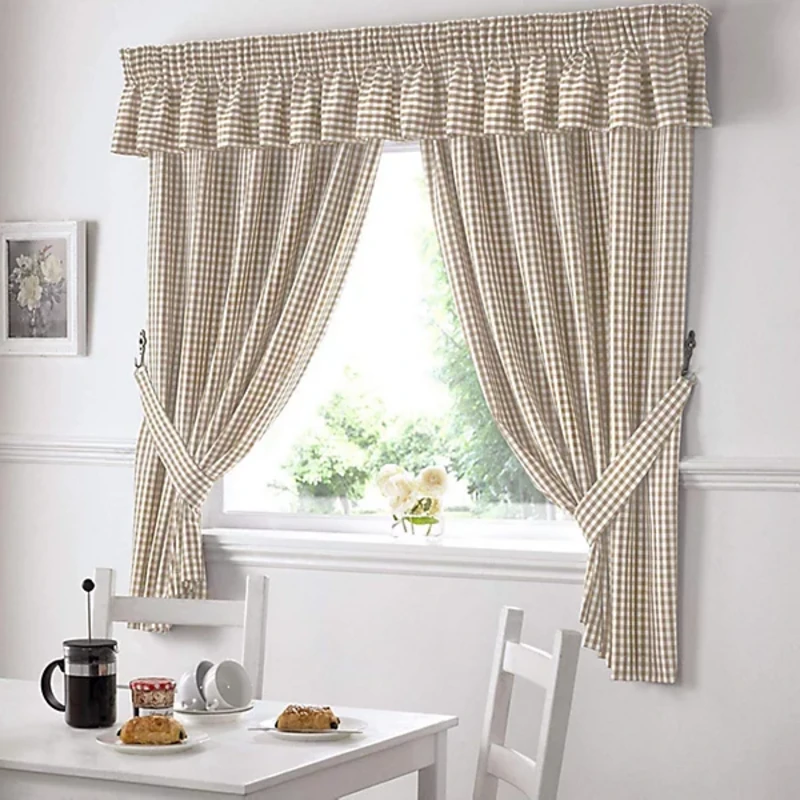 Image of Alan Symonds - Gingham Kitchen Curtains Beige 46 x 42' 12399325