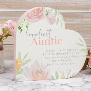 Image of Loveliest Auntie Wooden Heart Mantel Plaque