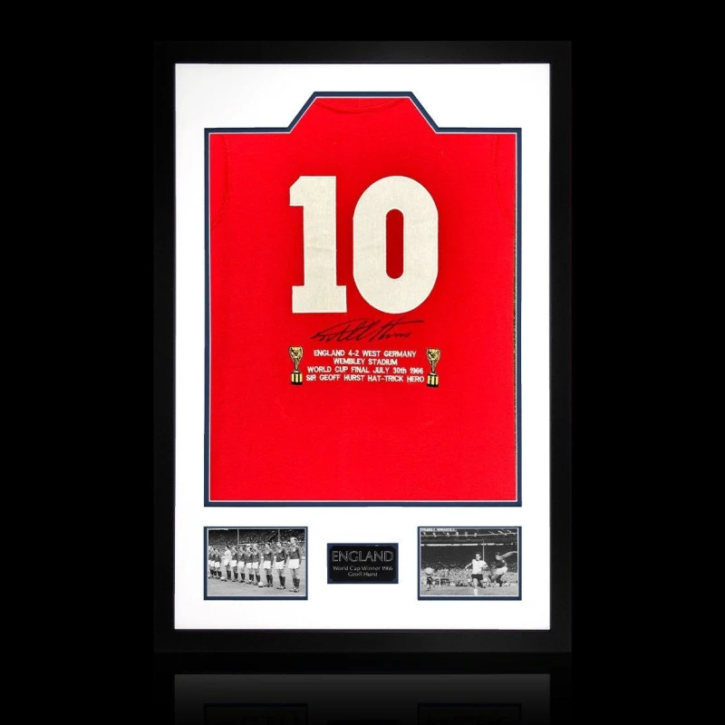 Image of The Fan Cave Geoff Hurst Signed England 66 Shirt Premium Frame White unisex 850mm x 60