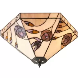 Image of Tiffany Glass LED Wall Light - Mackintosh Style Rose - Bronze Finish - Medium