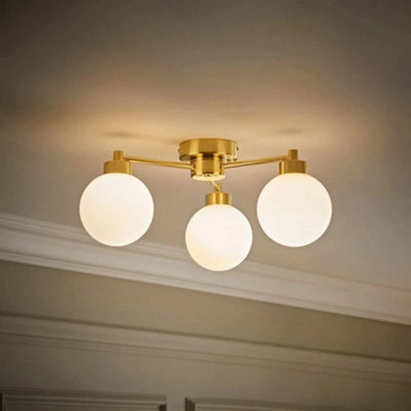 Image of ValueLights Jonah 3 Arm Globe Ball Shade Flush Ceiling Light Gold