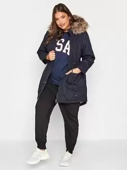 Image of Yours Faux Fur Trim Parka - Navy, Size 22-24, Women