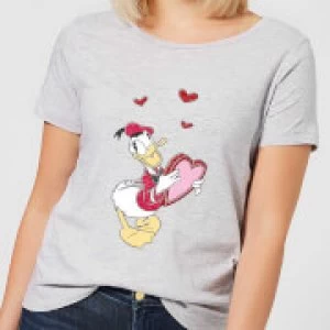 Image of Disney Donald Duck Love Heart Womens T-Shirt - Grey - L