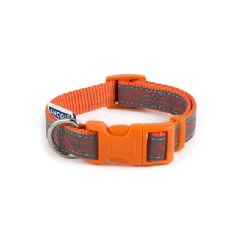 Image of Ancol Orange Bone Patterned Collection Reflective Adjustable Size 1-2 Collar Orange