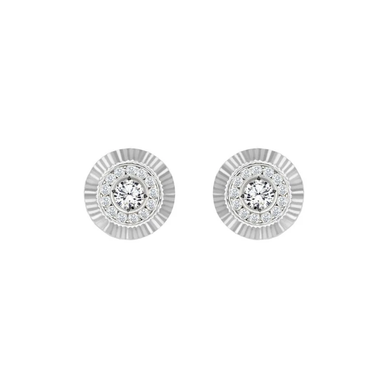 Image of Jewelco London 9ct White Gold CZ Fluted Bezel Sunburst Stud Earrings, 10mm - JES350 Silver unisex