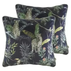 Image of Evans Lichfield Jungle Leopard Twin Pack Polyester Filled Cushions Petrol