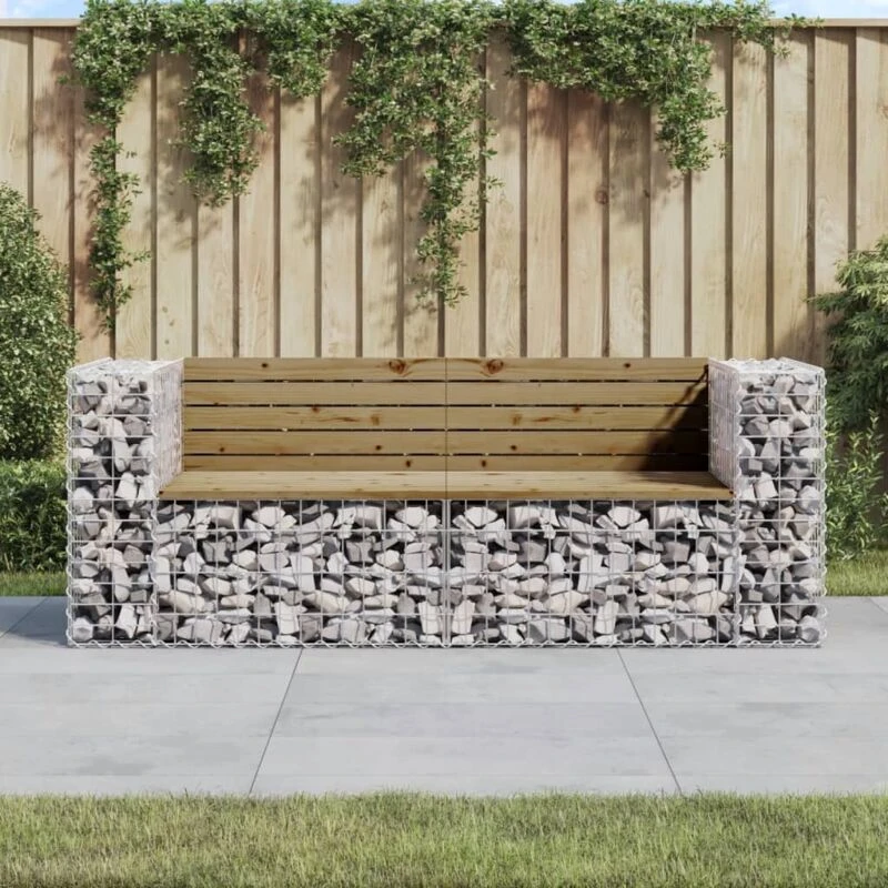 Image of vidaXL Garden Bench Gabion Design 184x71x65.5cm Impregnated Wood Pine, Brown 3196238