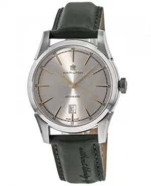 Image of Hamilton American Classic Spirit of Liberty Auto Silver Dial Green Leather Strap Mens Watch H42415801 H42415801