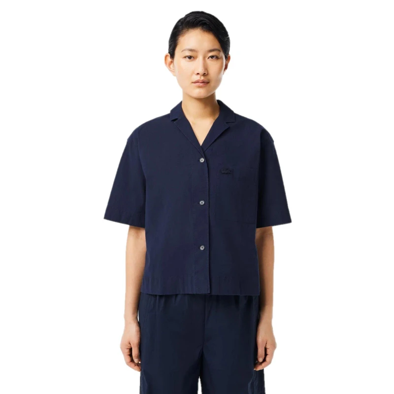 Image of Lacoste Womens Short-Sleeve Plain Shirt Navy Blue female 6 (34)