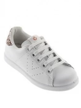 Image of Victoria Leather Tennis Glitter Heel Tab Trainer - White/Pink