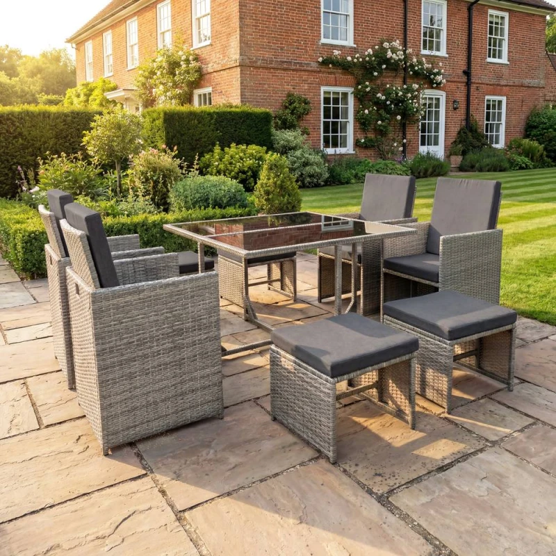 Image of Artemis Home Giulia 9 Piece Rattan Cube Outdoor Set in Grey Grey Unisex