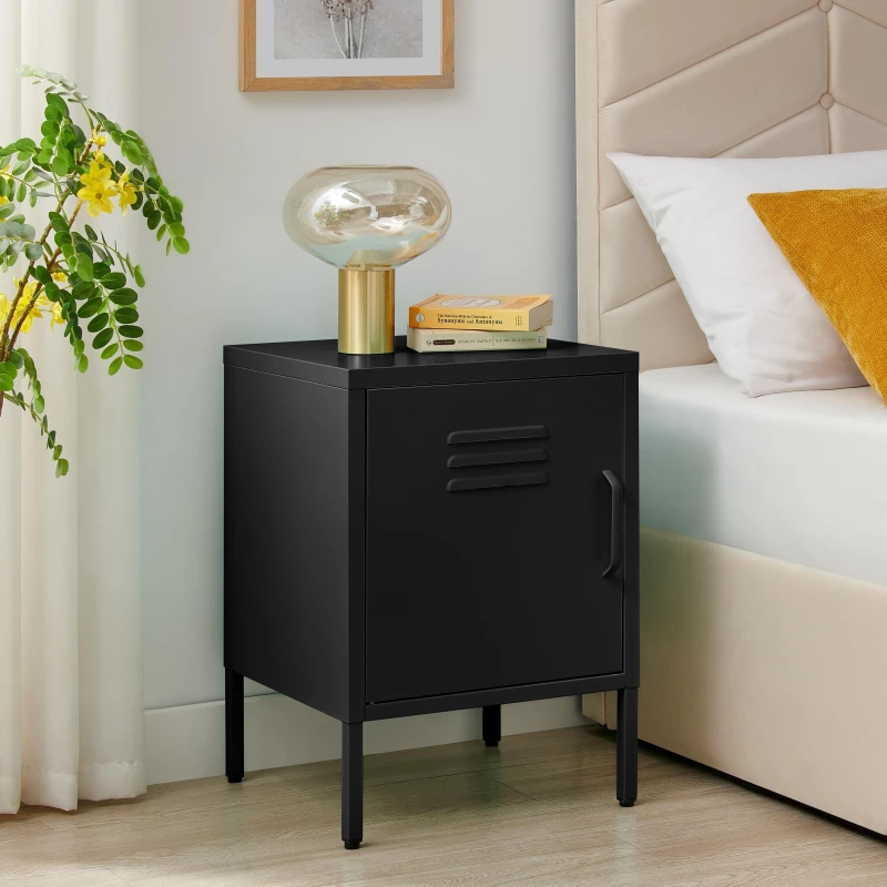 Image of FurnitureboxUK FurnitureboxUK Teksi 1 Door Black Metal Locker Bedside Table Black One Size Unisex 5056657188382