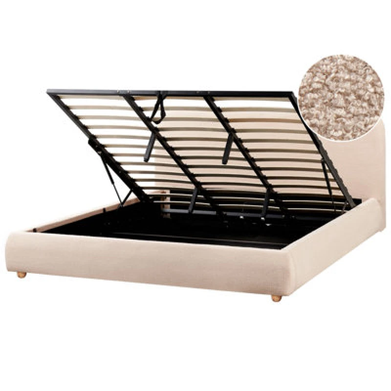 Image of Beliani Ottoman Bed Boucle Blagnac 180 X 200 Cm (Eu Super King) Beige