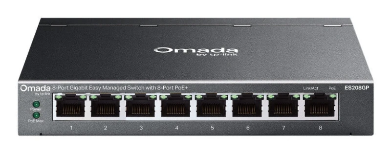 Image of TP Link Omada ES208GP network switch Managed L2 Gigabit Ethernet (10/100/1000) Power over Ethernet (PoE) DIN rail Black ES208GP