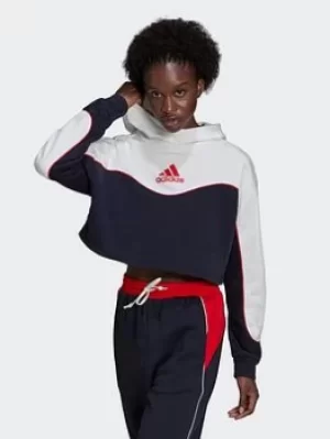 Image of adidas Essentials Colorblock 3-stripes Hoodie, Blue, Size L, Women