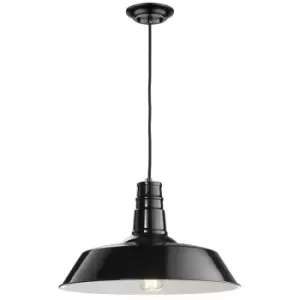 Image of Barkerville Dome Pendant Ceiling Light Shining Black Steel Outside Matt White Inside LED E27 - Merano