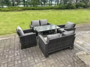 Image of Fimous 6 Seater Outdoor Dark Grey Rattan Lounge Complete Sofa Set with Dining Table