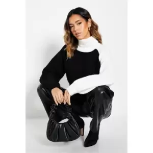 Image of I Saw It First Roll Neck Colourblock Crop Jumper - Black
