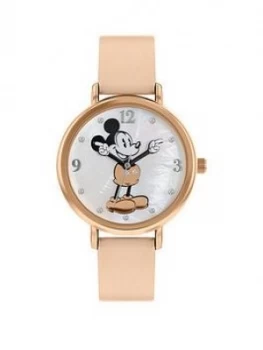 Image of Disney Mickey Mouse Rose Gold Case Dial Pink Leather Strap Watch