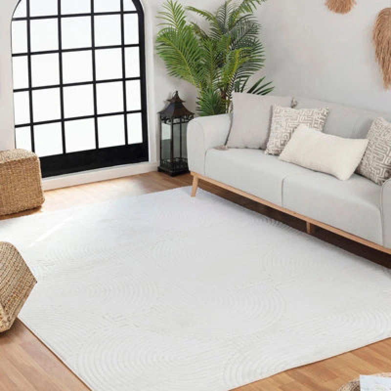 Image of Livabliss In- & Outdoor 3D High & Low Pile Textured White Reyko Area Rug 200 X 275cm - Easy To Clean, Perfect For Balcony Or Dining Room