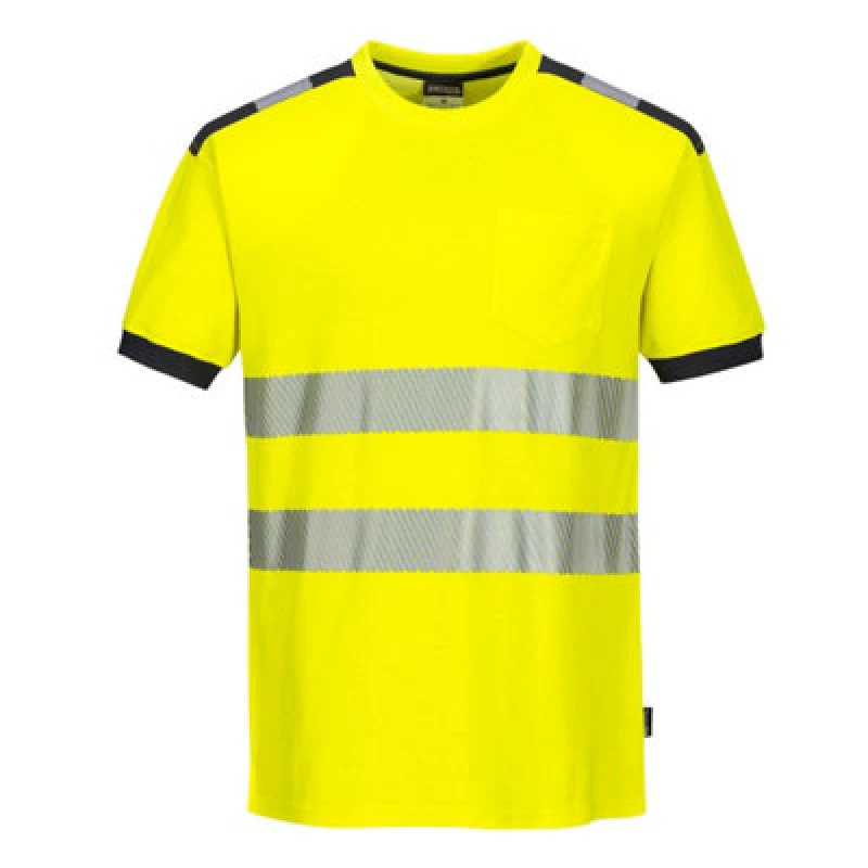 Image of Portwest PW3 Hi Vis Cotton Comfort Short Sleeve T Shirt T181YGYM Colour: Yellow / Grey