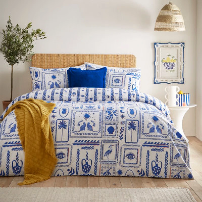 Image of Furn. Frieze Blue Duvet Cover and Pillowcase Set Blue