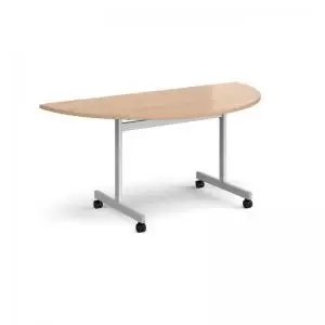 Image of Semi circular fliptop meeting table with silver frame 1600mm x 800mm -