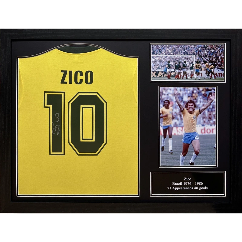 Image of AllStarSignings Ltd Zico signed & framed Brazil shirt Yellow unisex One Size