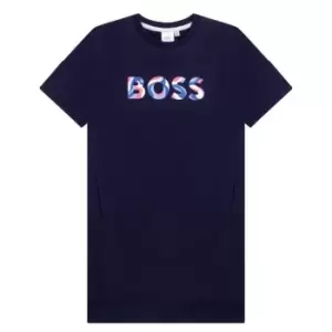 Image of Boss Logo T Shirt Dress - Blue
