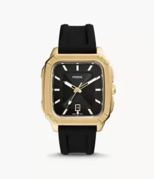 Image of Fossil Men Inscription Three-Hand Date Black Silicone Watch