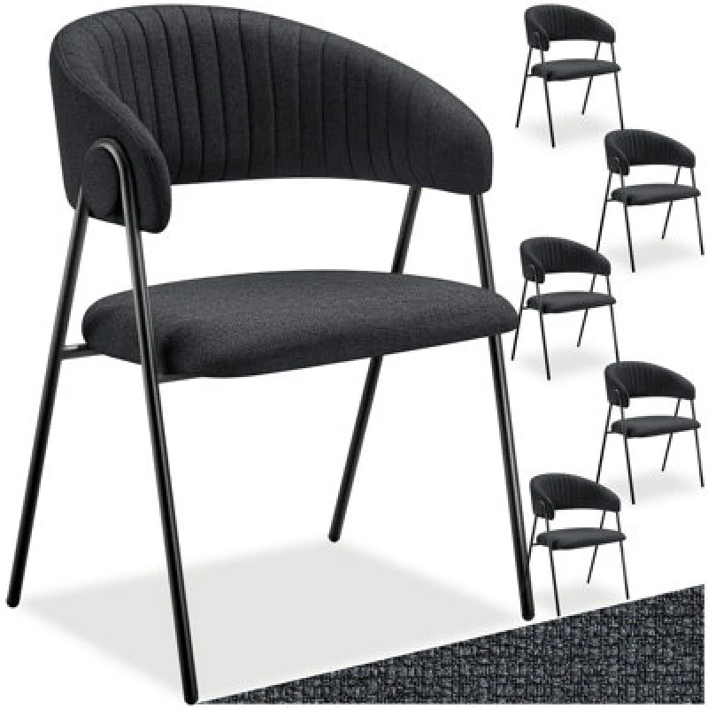 Image of Tectake Set Of 6 Dining Chair Bedano - Woven Fabric, Padded, 150 Kg Load Capacity - Black