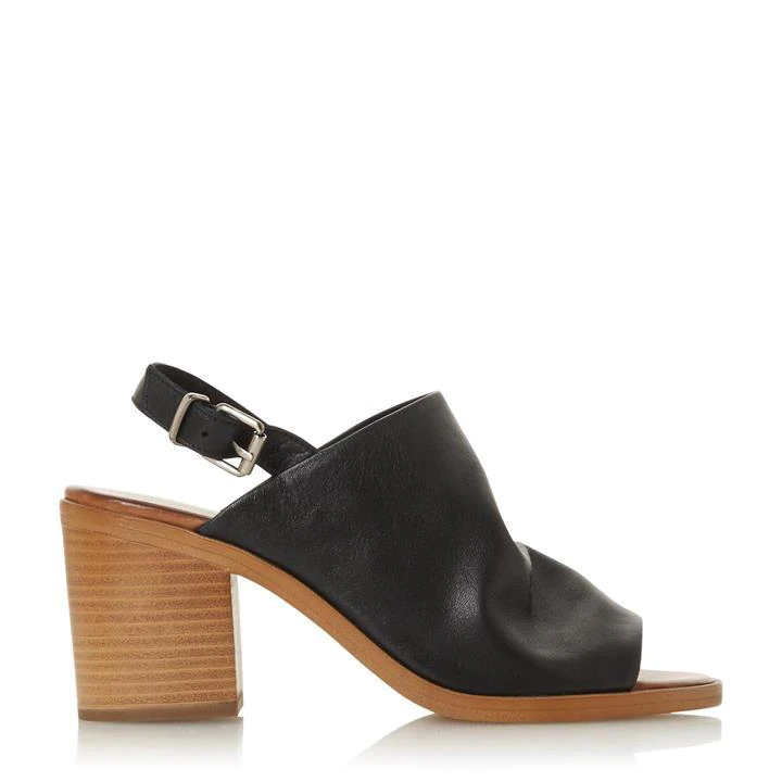 Image of Bertie Black Leather 'Issi' High Block Heel Slingback Mules - 3