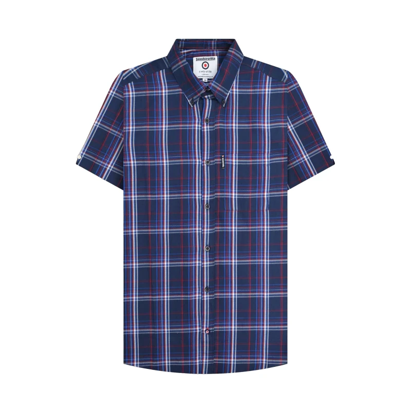 Image of Lambretta Lambretta Men SS25 Checked Shirt in Navy Size: Medium Navy M Male 5063703801935