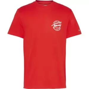 Image of Tommy Jeans Round Back Logo T Shirt - Red
