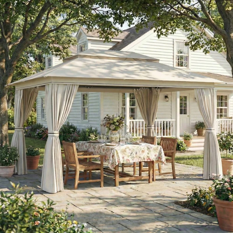 Image of OUTSUNNY 3 x 4m Outdoor Garden Gazebo with UPF50+ Double Roof, Beige Size: 4m x 3m Beige Unisex 4m x 3m